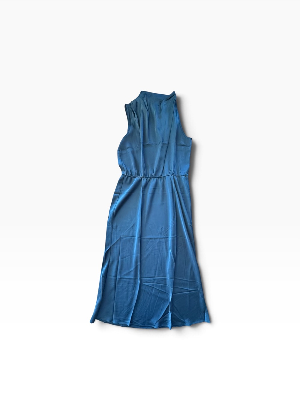 BTFBM Women’s Large Blue Satin Maxi Dress High Neck Sleeveless Formal Cocktail